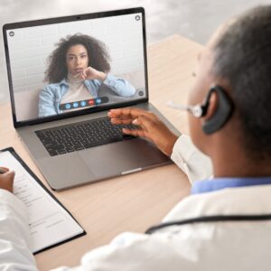 doctor patient consult on laptop, telehealth