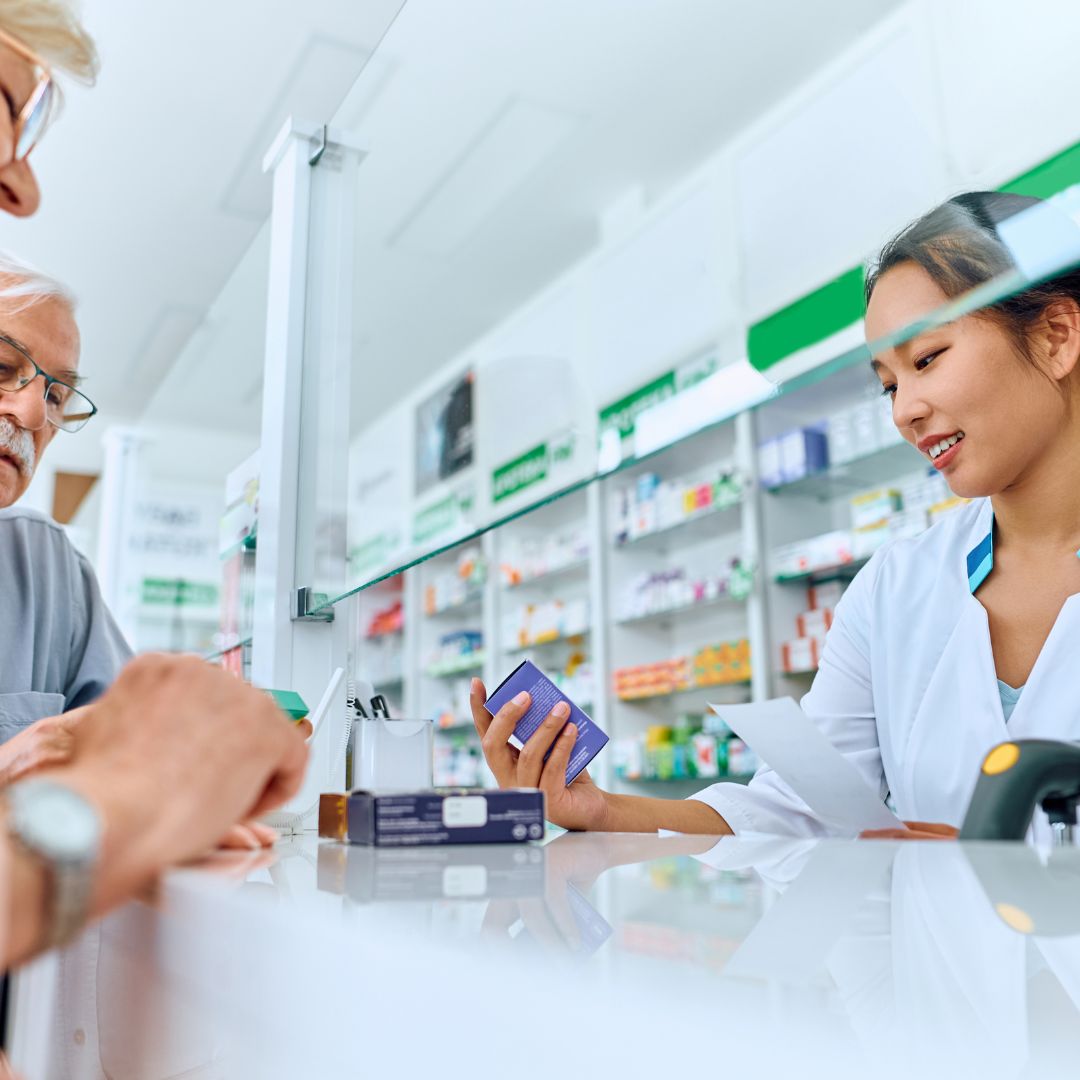 Pharmacist talking to patients